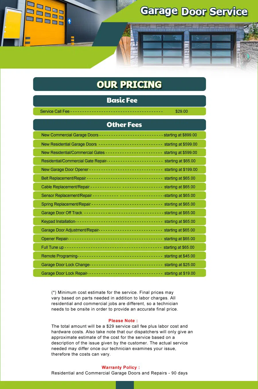 Garage Door 24 Hours Repair Las Vegas, NV 702-629-7909 - price-list-01
